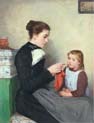 knitting bernese woman with child